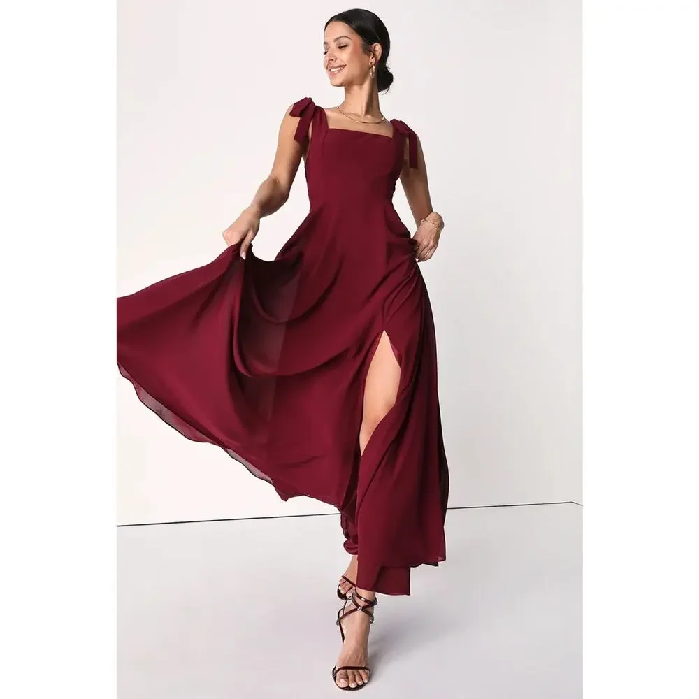 NWT Lulus Love Me Forever Burgundy Tie-Strap Square Neck Maxi Dress Size XL